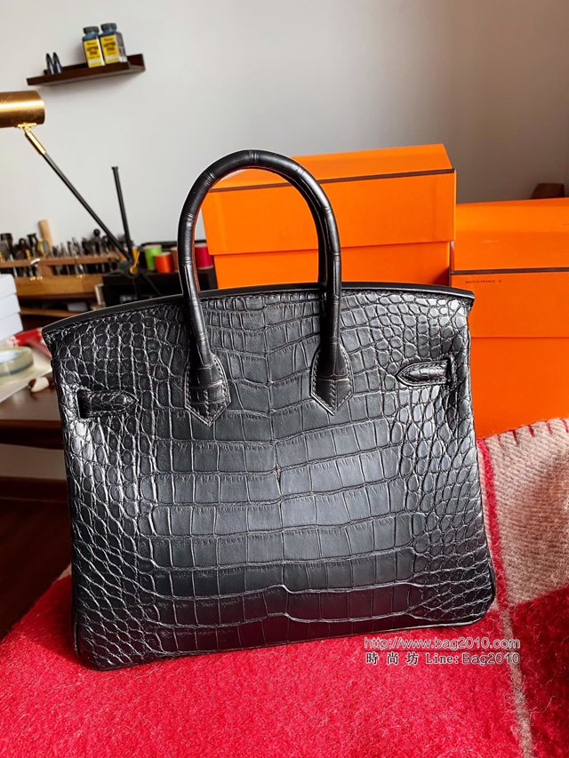 Hermes女包 愛馬仕Brikin25 HCP美洲鱷魚 霧面CK89黑 銀扣  tdh2258